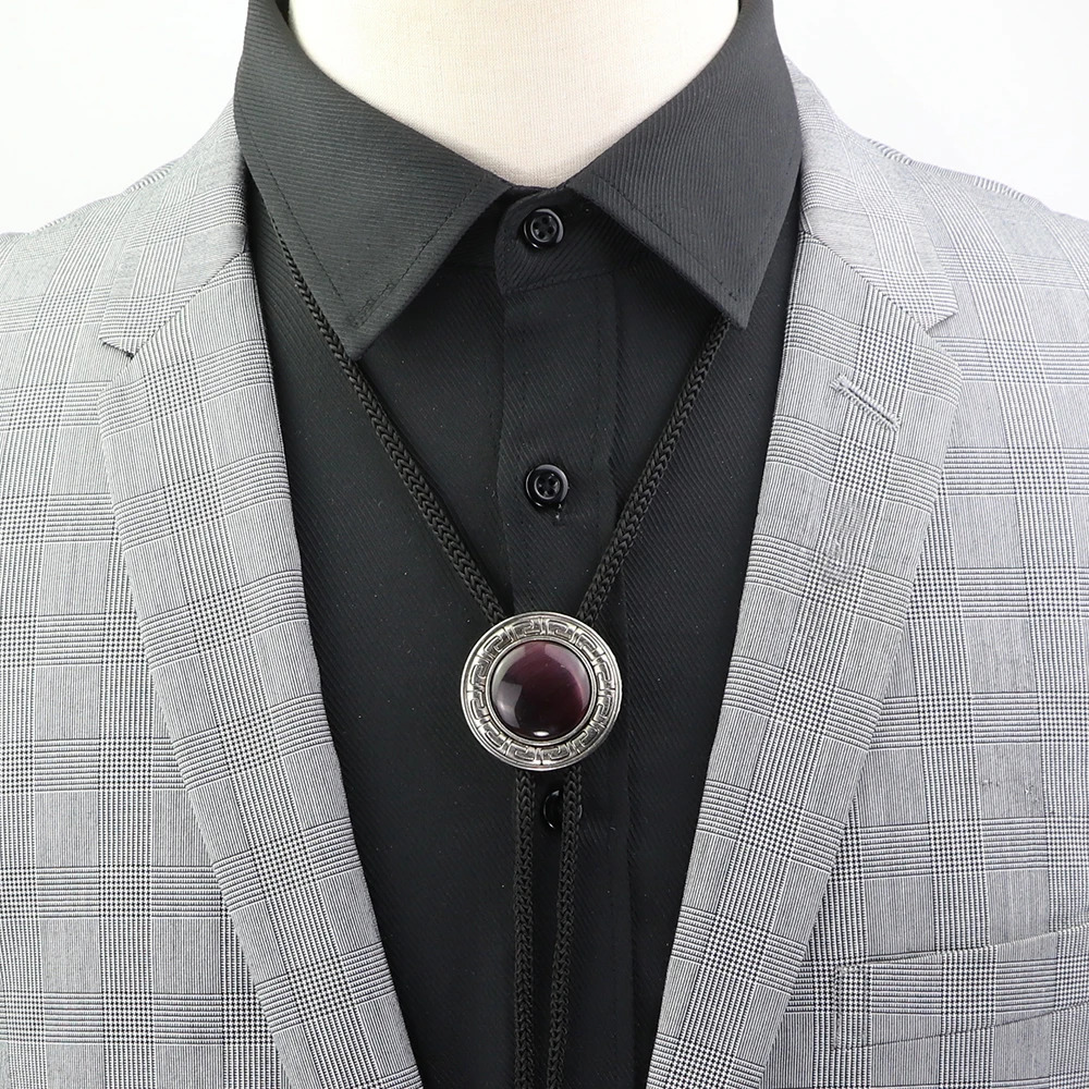 Bolo tie Western Cowboy Opal Rodeo Leather Necktie Trendy Tie Necklaces Dance Necktie Retro Shirt Obsidian Pendant 250430