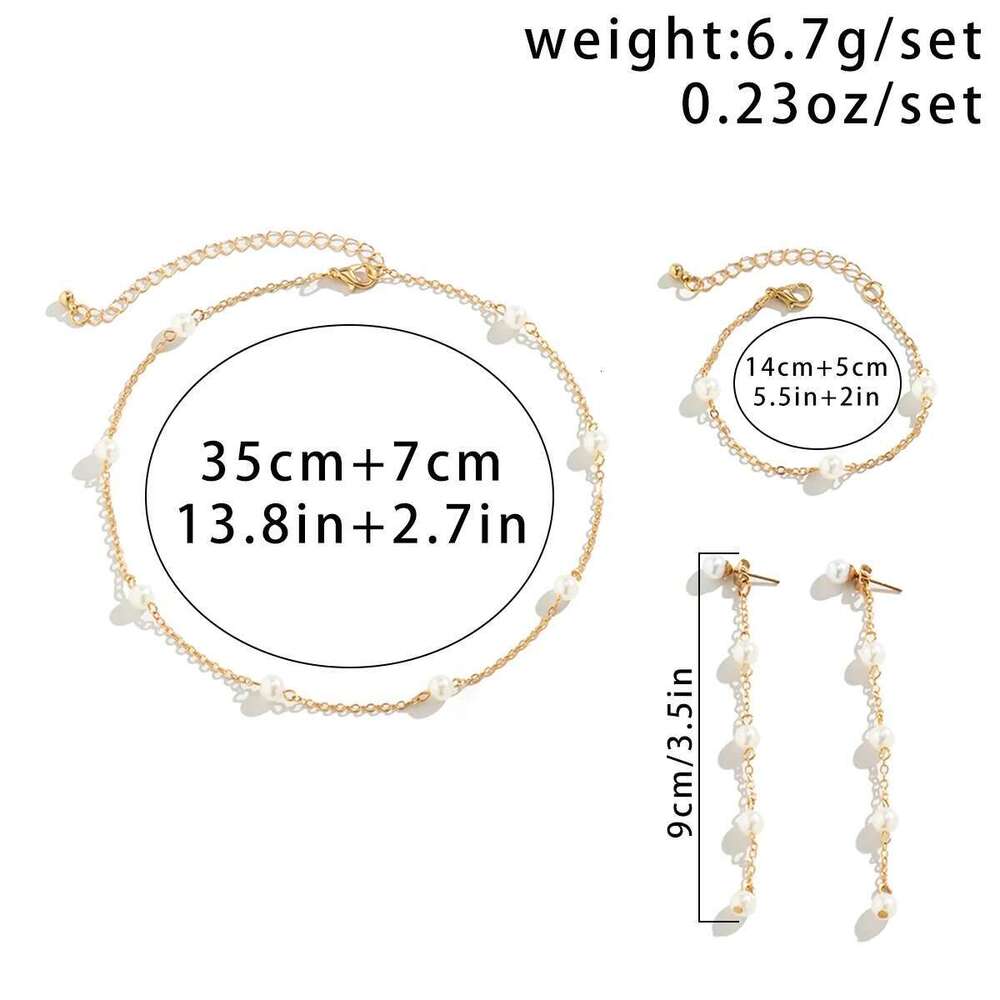 Korean Fashion Imitation Pearl Chain Necklace Bracelet Drop Earrings For Women Girls Sweet Piercing Earring Wedding Jewelry Set
