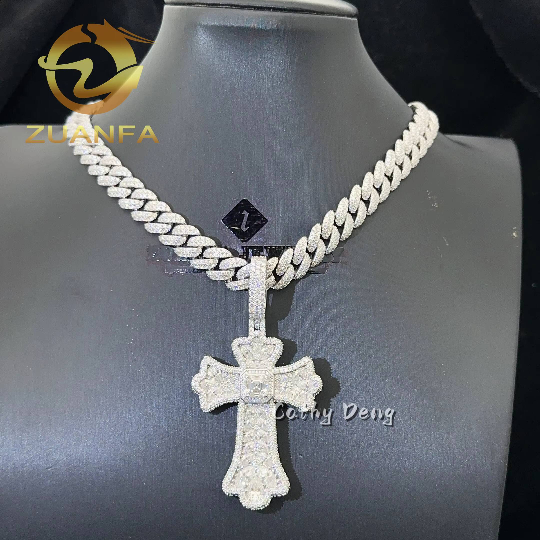 Read to Ship Hip Hop Jewelry Cross Pendant Muti Color Moissanite 925 Silver Iced Out Cross Pendant Pass Diamond Tester