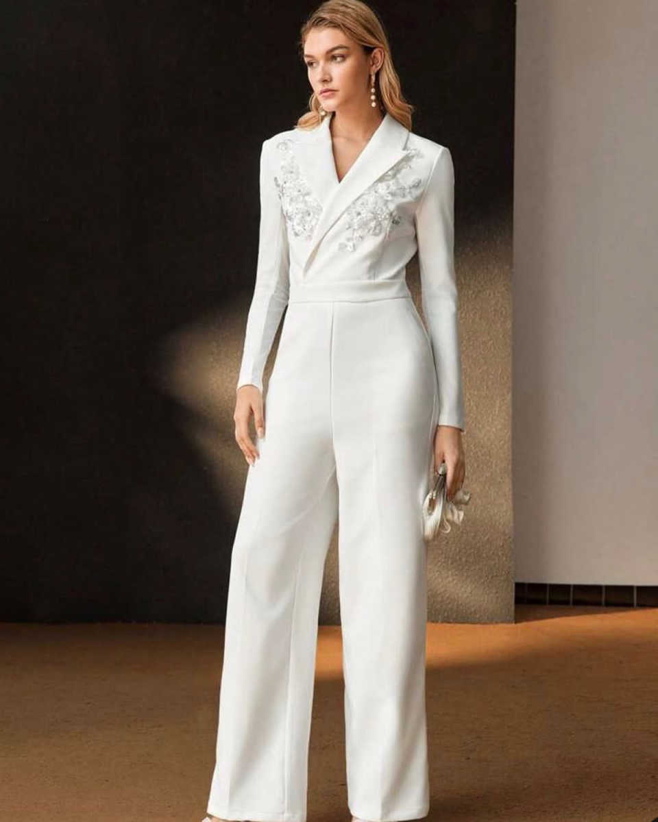 Wedding Women Pants Suits 2 Pieces Appliques V Neck Ladies Wear Blazer Prom Birthday Party Customized Jacket Sets