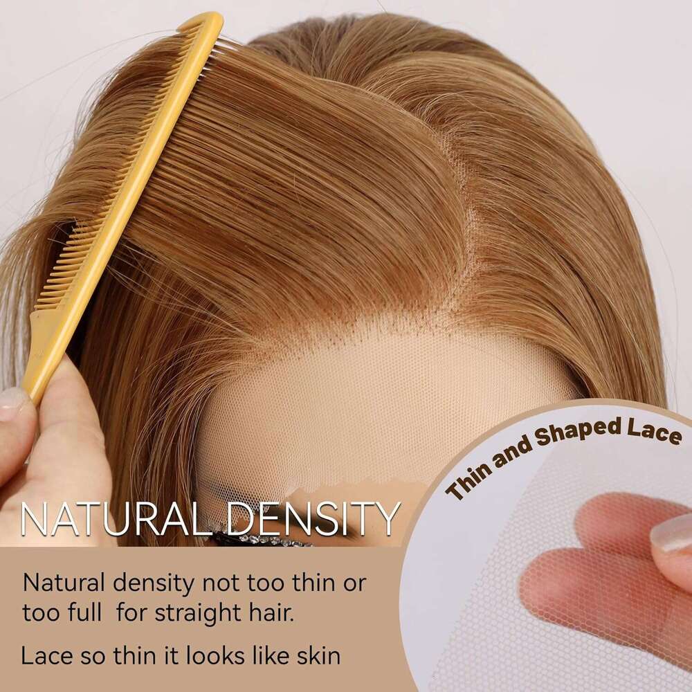 BLL Honey Blonde Wig, 13x4 Synthetic Font Wigs Pe-Plucked Hd Lace Long Staight Sunkissed Highlights Glueless Wig Black Women 26inch Suitable Fo Eveyda