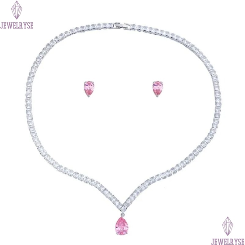 Ins Choucong Top Sell Wedding Jewelry Sets Luxury Jewelry 18k White Gold Fill Water Drop Pink 5A Cubic Zircon Party Gorgeous Party Women Stud Earring 