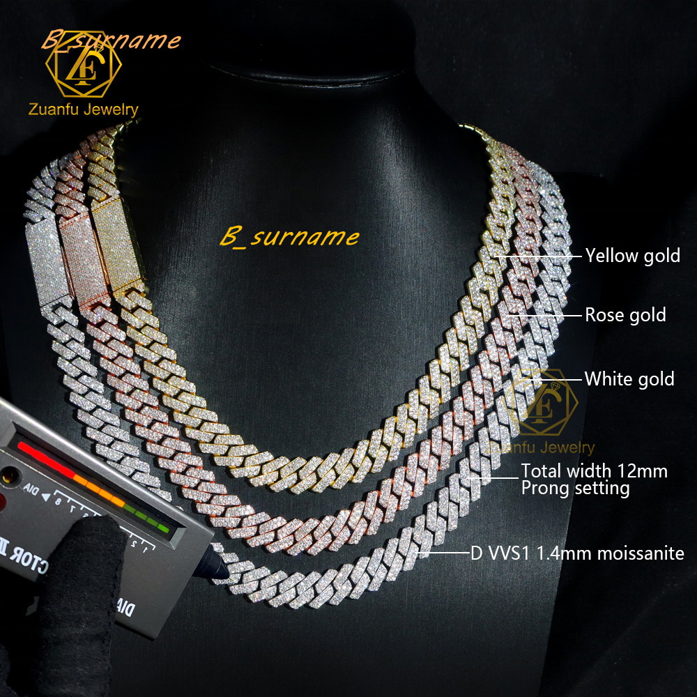 Pass Diamond Test 6mm-15mm Width 2 Rows Cuban Chain Ice Out Moissanite Necklace 925 Silver Cuban Link Chain for Men Rapper