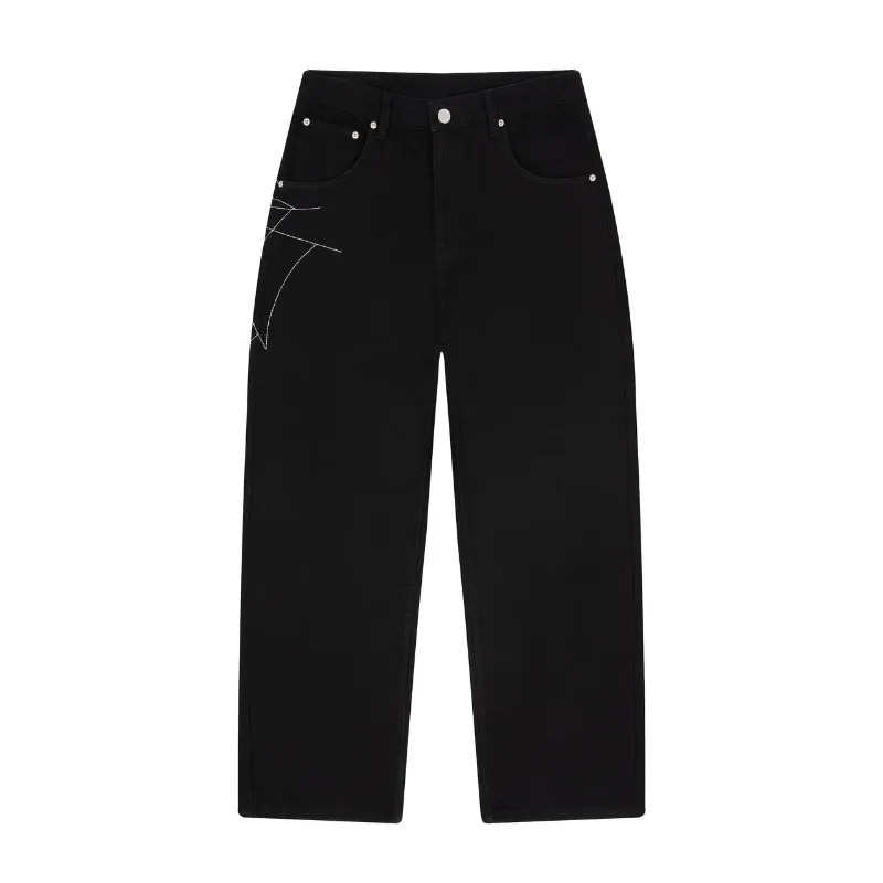 Y2K man jeans vintage Spider web embroidery vintage pattern wide leg pants American style street wear Rock Hip Hop Denim jeans 251129 - view 3