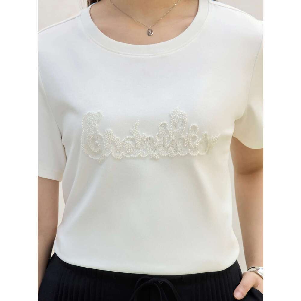 DUSHU Plus Size Minimalist Style Letter Embroidered Short-Sleeved T-Shirt 2025 Summer New Versatile Casual Fashion Top 25Ds82106