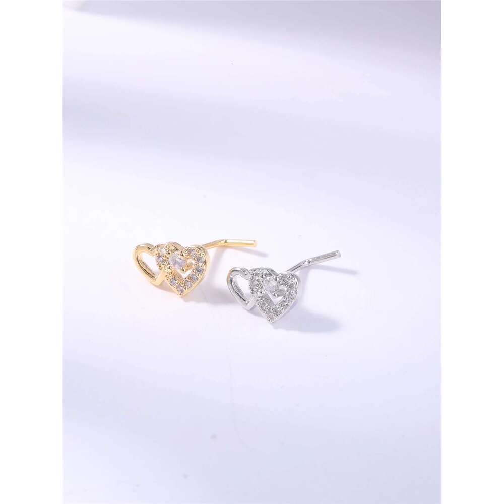 20G L Shaped Studs Rings Cute Heart Shiny CZ Love Stone Gold Sier Color Nose Piercing For Women Girl Nostril Jewelry
