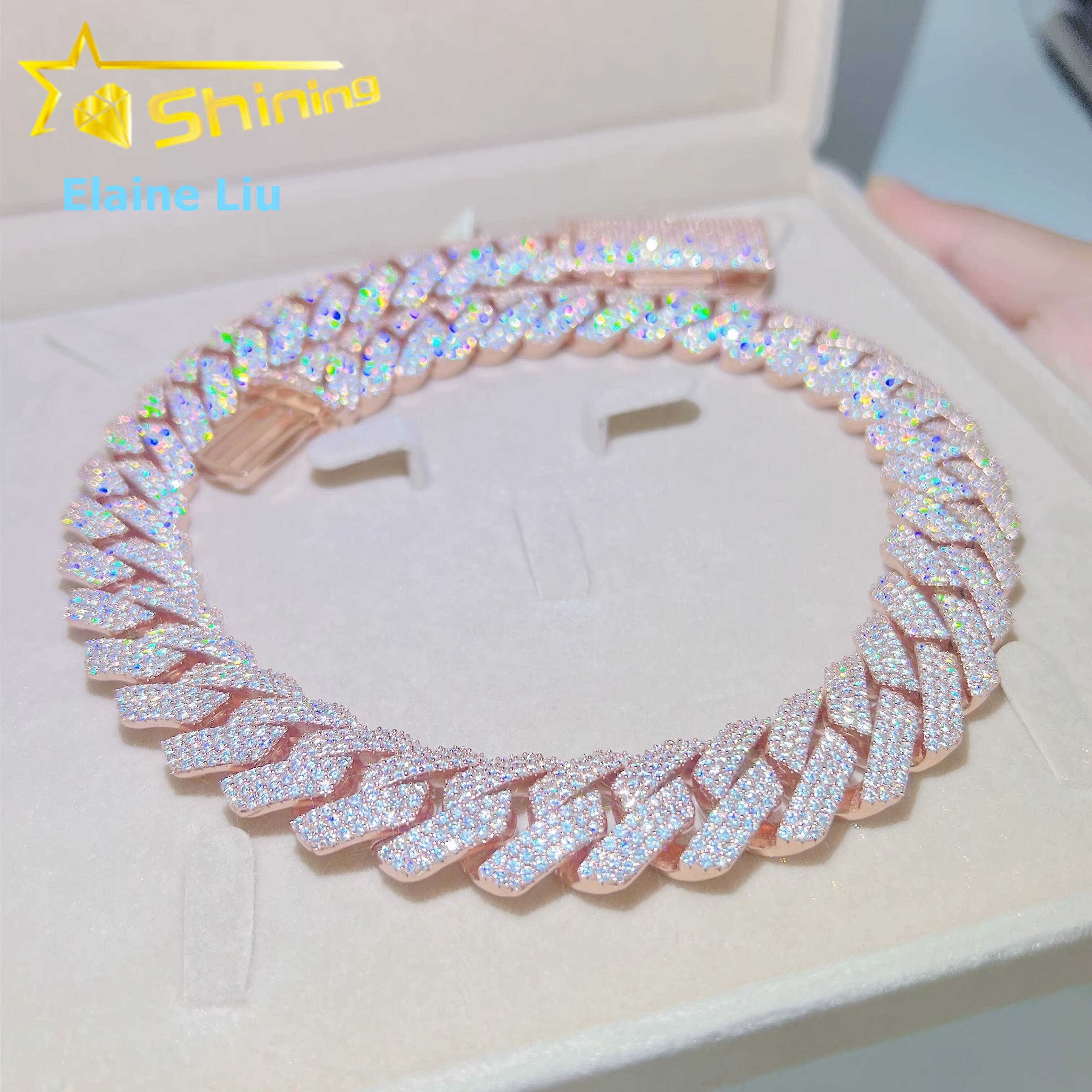 Custom VVS Moissanite Hip Hop Iced Out Fine Jewelry High Quality Diamond 22MM 925 Sterling Silver Cuban Link Chain Necklace