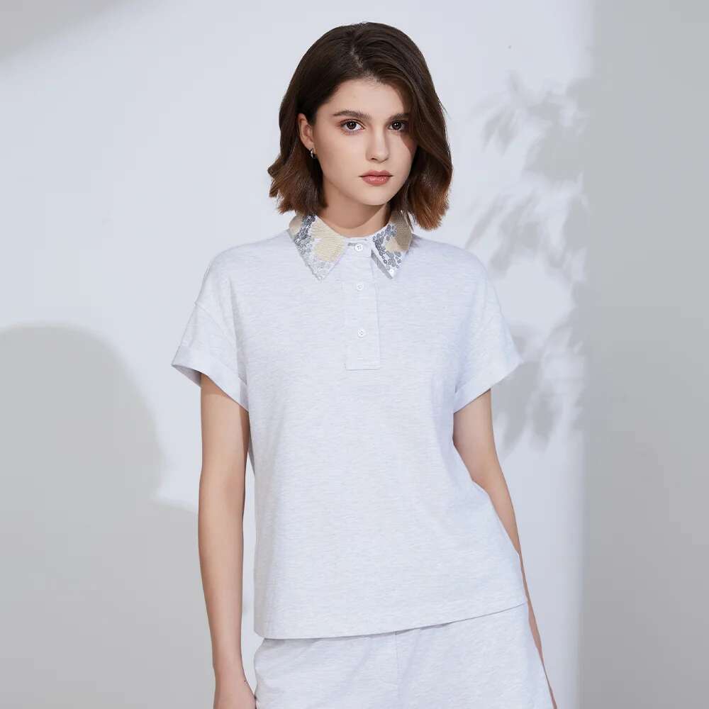 K2374l Cotton Summer Short Sleeved T-Shirt Ladies Clothes Women's Clothing Shirt Collar
