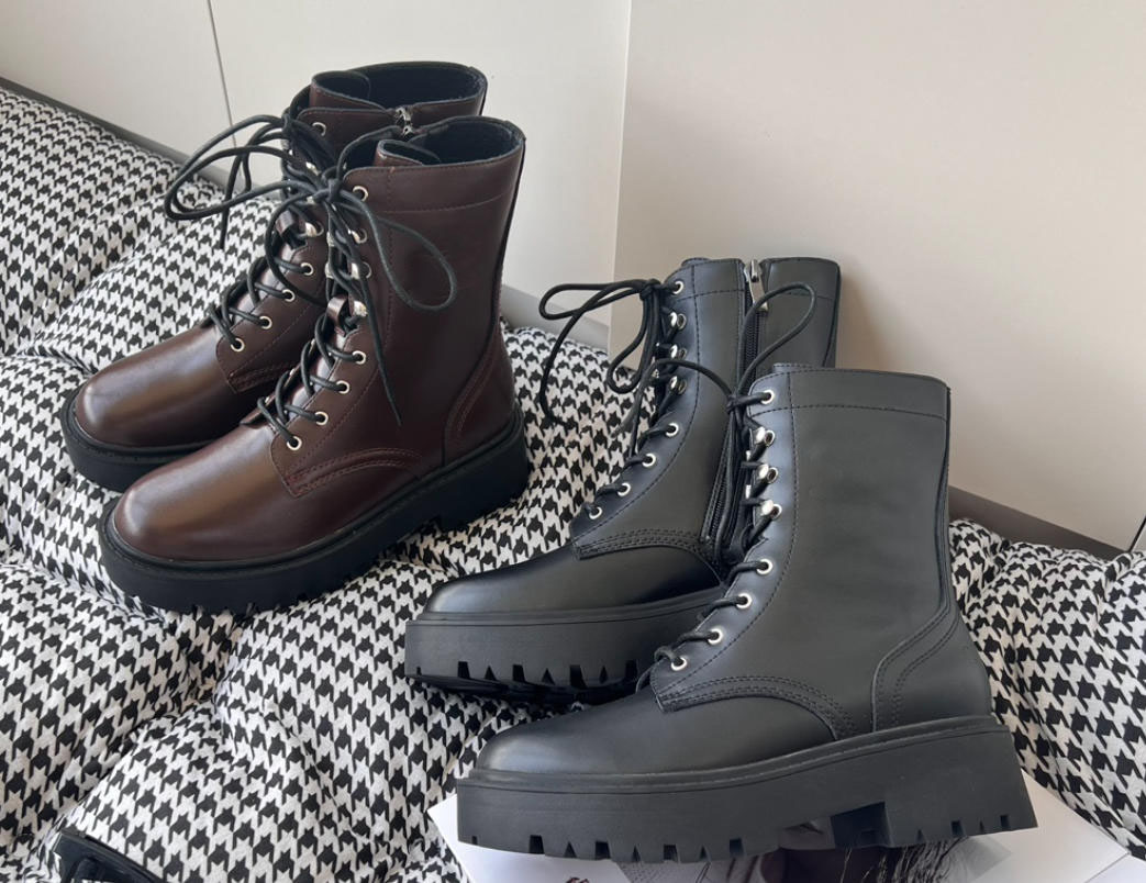 Designer Ankle Boots Fashion Women Knight Boots Round Toe Lace-up Leather Warm Boots