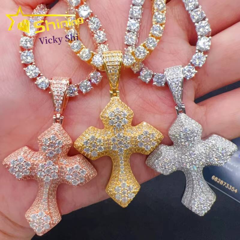 Factory Price Hip Hop Jewelry Pendants Pass Diamond Tester 925 Sterling Silver Moissanite Cross Pendant