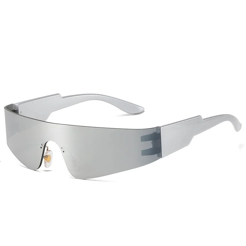 Unique Sexy Frameless Y2K Sunglasses For Women Vinatge One Piece Shield Silver Mirror Sun Glasses Female Hip Hop Shades Men 251125