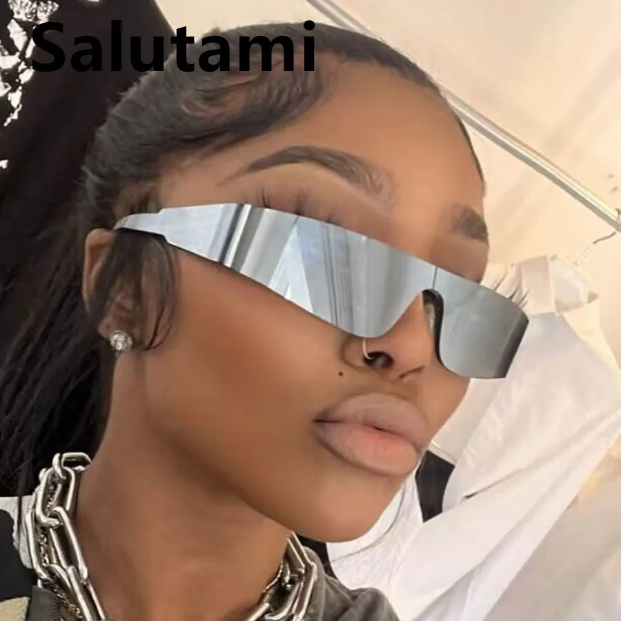 Unique Sexy Frameless Y2K Sunglasses For Women Vinatge One Piece Shield Silver Mirror Sun Glasses Female Hip Hop Shades Men 251125