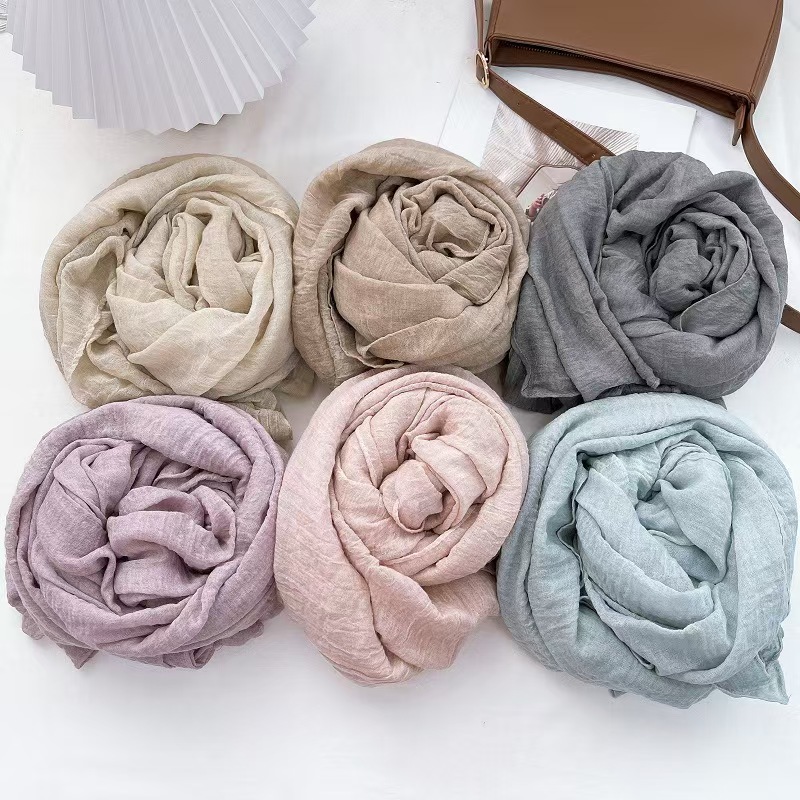 T594 textured wrinkled linen scarf nostalgic retro dirty dyed cotton and linen scarf female spring and autumn original silk scarf autumn and winter