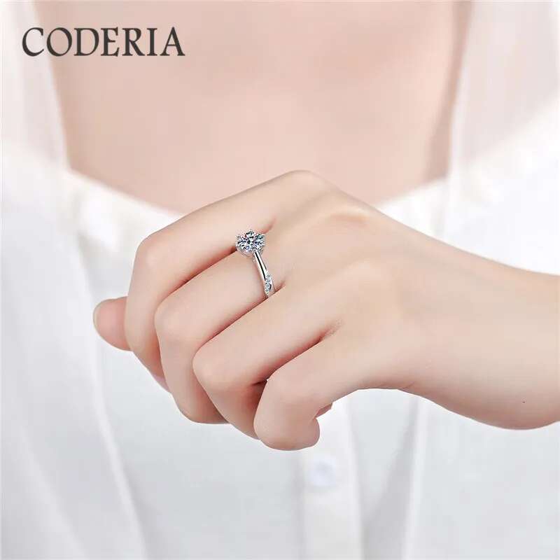 6 Claws Classic S925 Silver Ring 1-2 Carats D color Moissanite Stone Womens Wedding Diamond Rings High Quality Luxury Jewelry