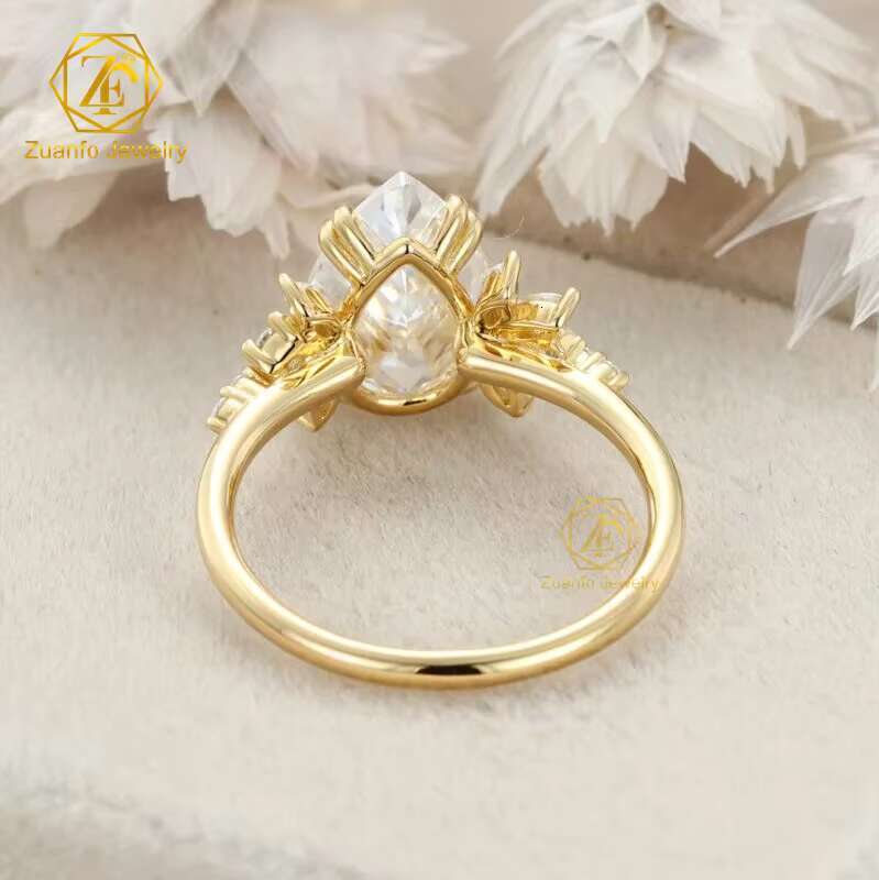 Luxury 3CT 8x10mm D VVS Pear Shape Moissanite 14K Gold Wedding Ring with Antique Design Gift with GRA Certificate