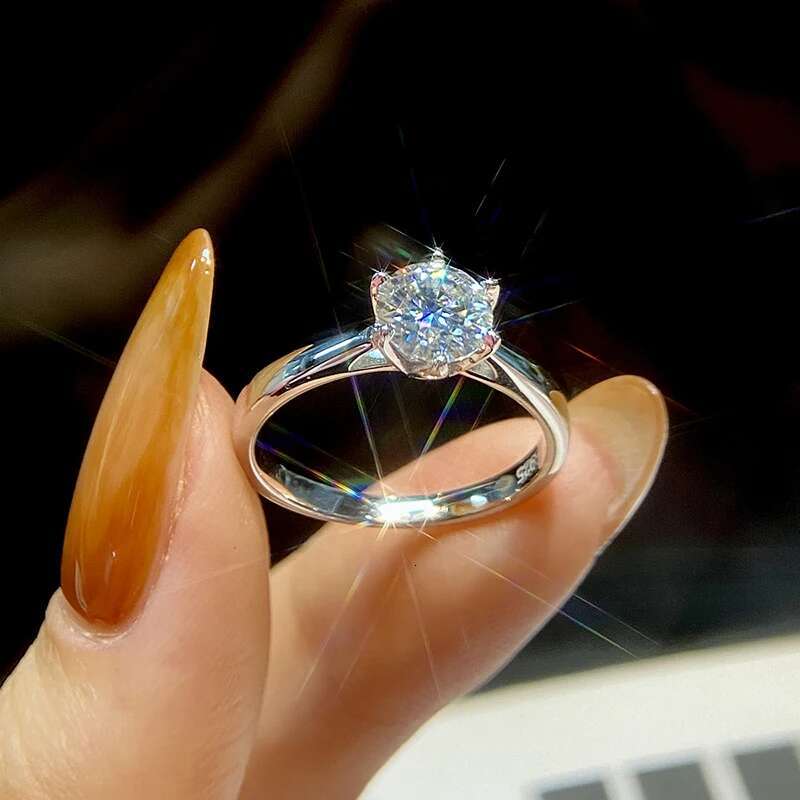 KNB 0.5-2ct Real Moissanite Diamond Ring Engagement Wedding Rings for Women 925 Sterling Silver Luxury Quality Fine Jewelry