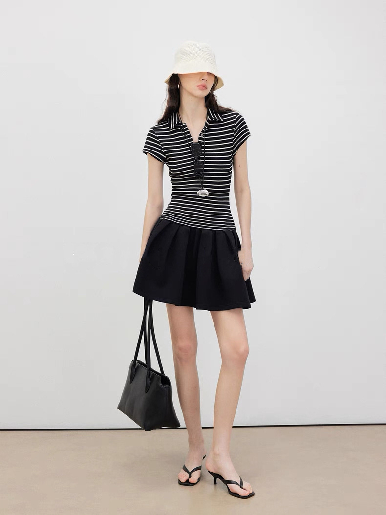 2025 Retro POLO collar slimming stretch dress Fashion Week Show Customized Fashion Tailored clothing womens Fashion Paris.M359