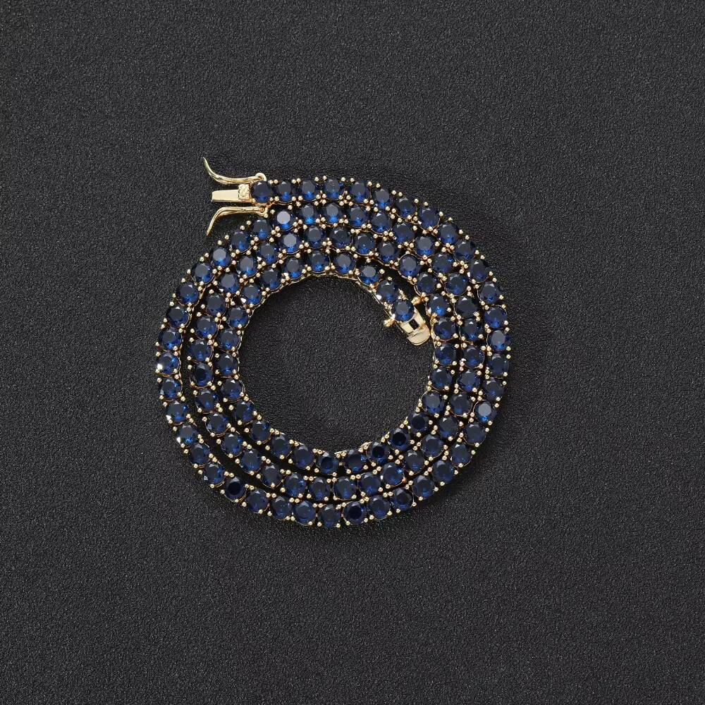 BC206 4mm 16 18 20 Brass Blue CZ Tennis Chain Necklace Hip Hop Bling Jewelry Zircon Tennis Chain Iced Out
