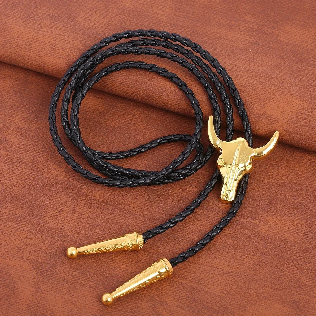 Golden Ties for Men American Cowboy Garment Accessory Tie Adjustable Bull Head Western Cowboy Bolo Tie Pendant Necklace 250430