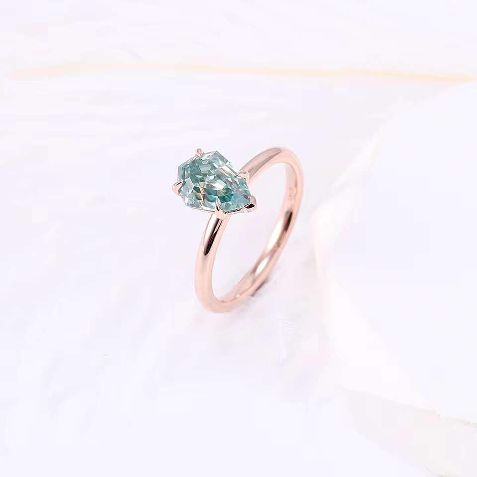 Green Blue Vvs 2ct Pear Cut 14k Solid Rose Gold Silica Ring Unique Engagement Boutique Jewelry