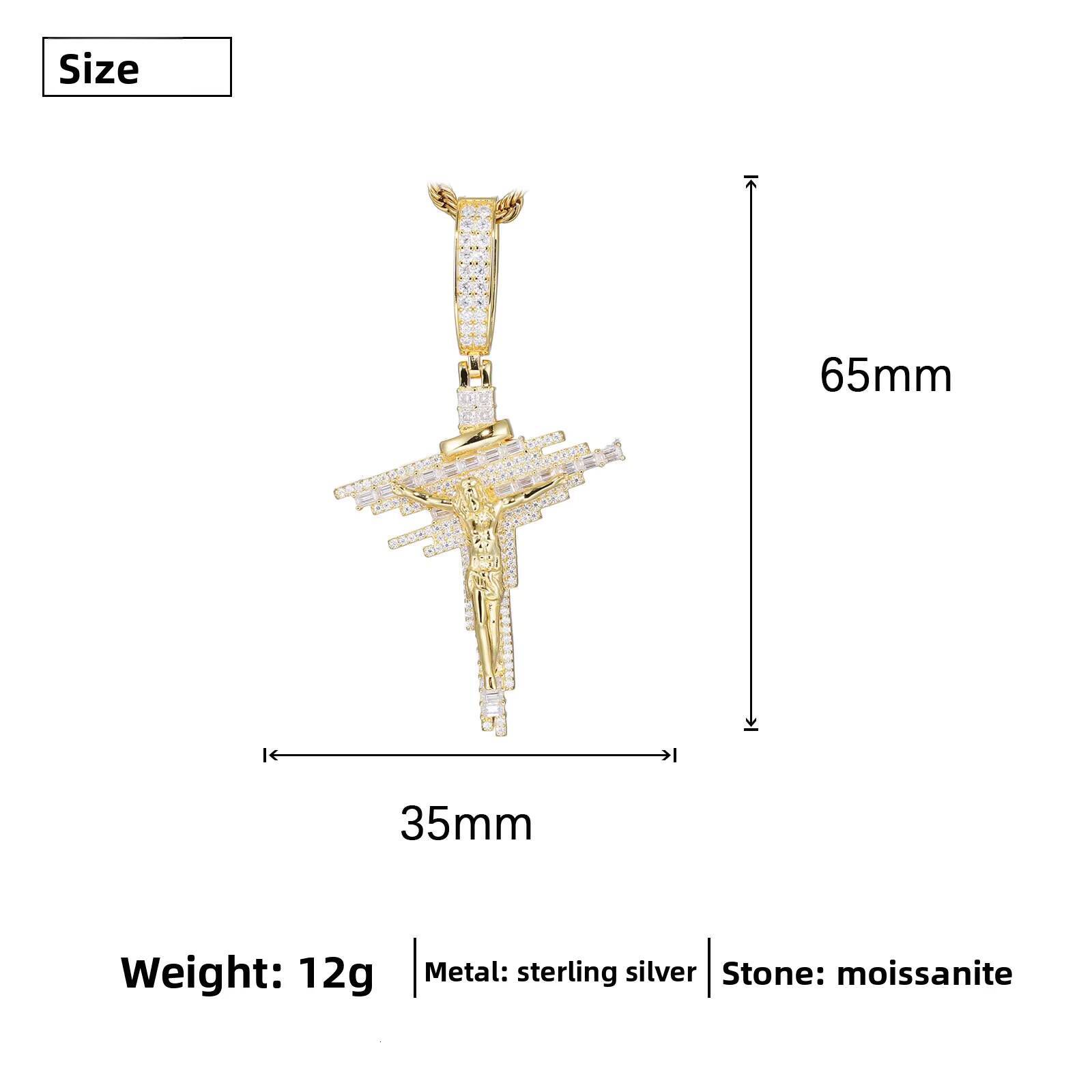 High Quality Other Jewelry 925 Sterling Silver Brilliant Cut VVS Moissanite Iced Crucifixion Jesus Cross Pendant Gold Rhodium