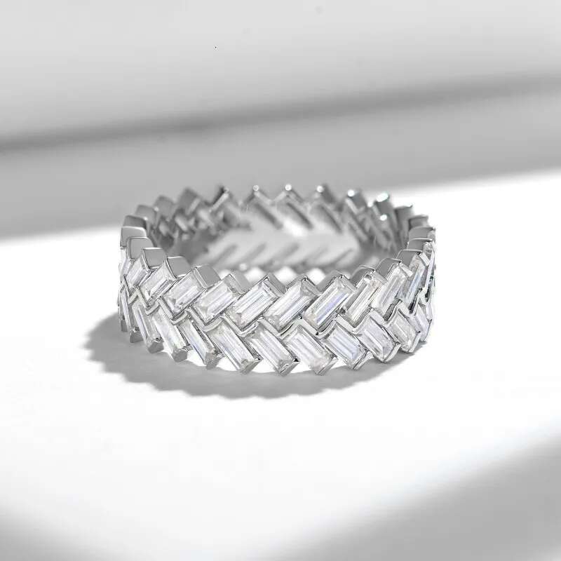 6CT Full Moissanite Rectangle Diamond Womens Ring Engagement 925 Sliver Sterling 18k White Gold Rings Top Quialty for Women