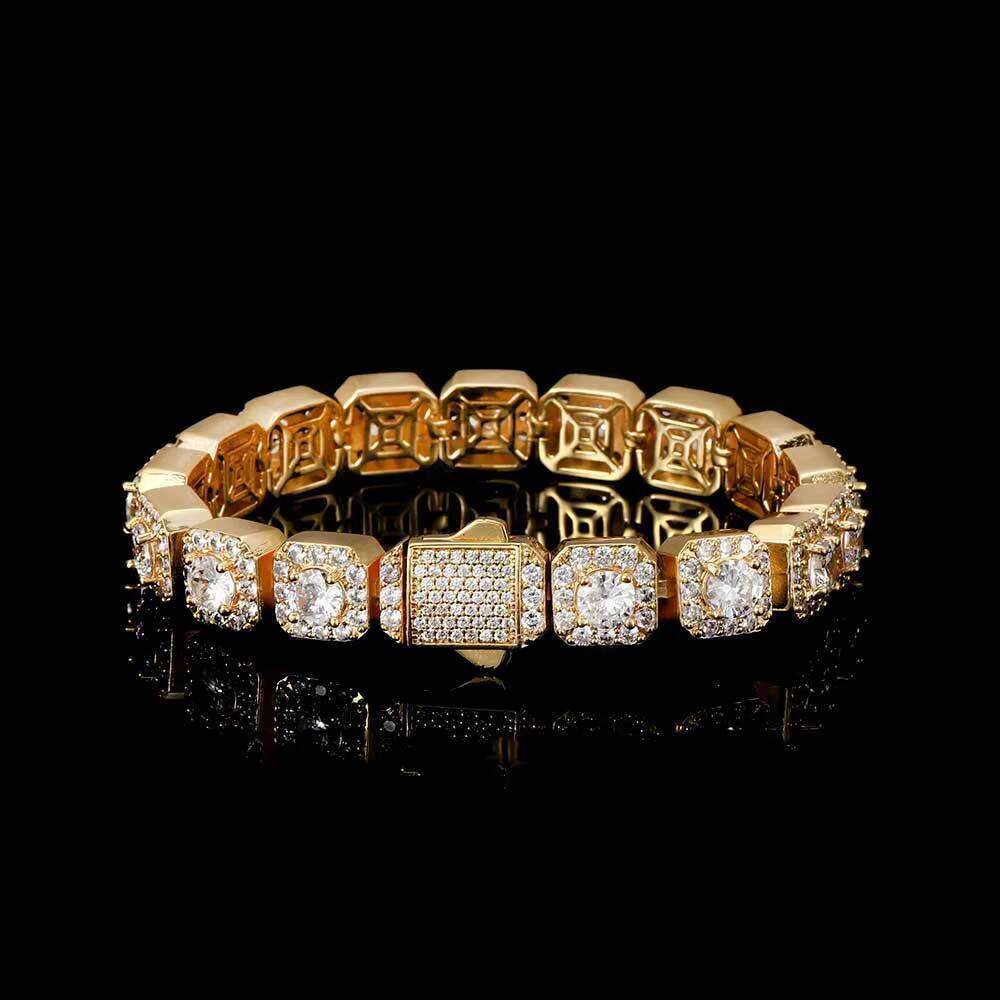 Hip Hop Fashion Trendy Copper Alloy 10mm Zircon Iced Out square Bead Tennis Chain Bracelet Jewelry Men Women Unisex