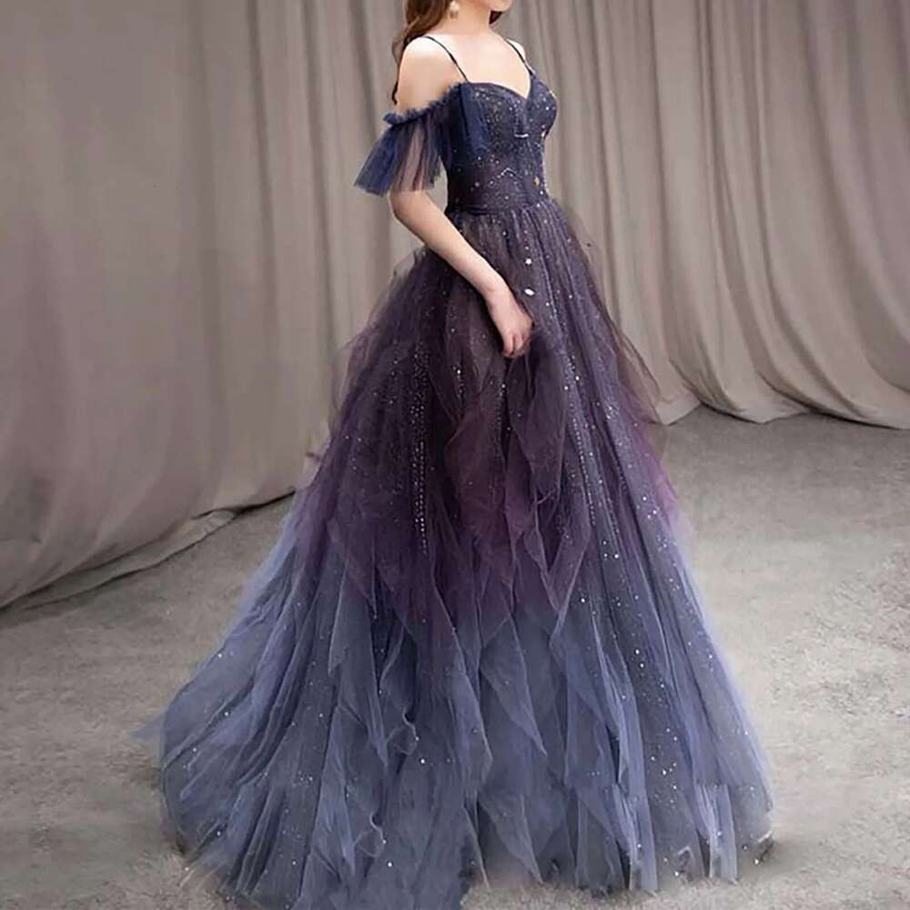 Dresses For Women Off The Shoulder Navy Blue Tulle Dress tail Party Prom Chic Formal Ocn Vestido Feminino