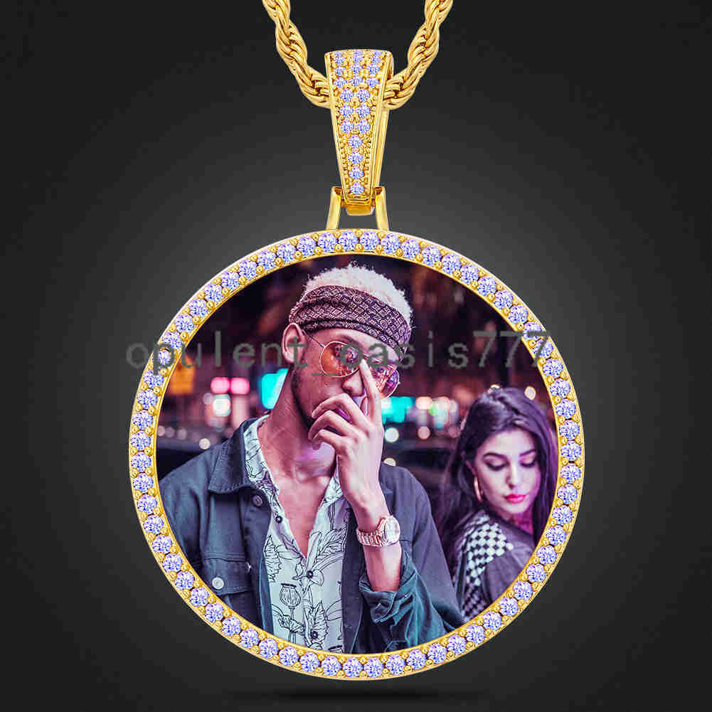 45mm Purple moissanite Diamond Custom Personalised Photo Necklaces Mens Hip Hop Sublimation Jewelry Picture Frames Medallion Pendant