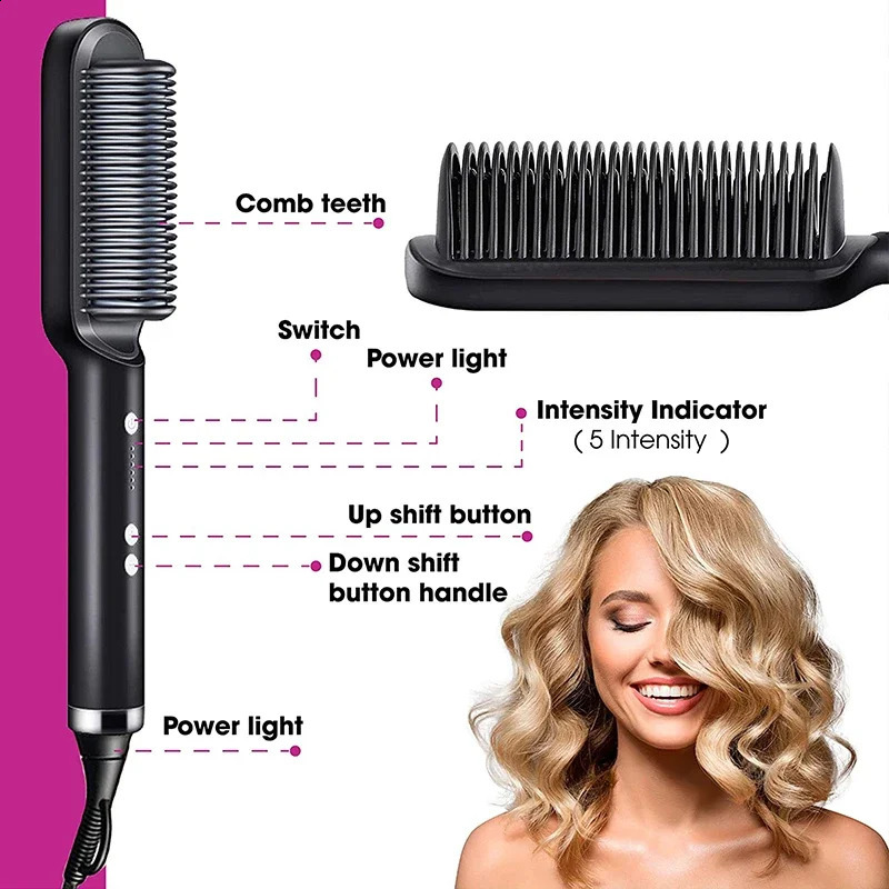 3-in-1 Straightening Comb Heated Hair BrushHair Straightener Brush Negative Ion Styling Comb Hair Styling Tool 250117