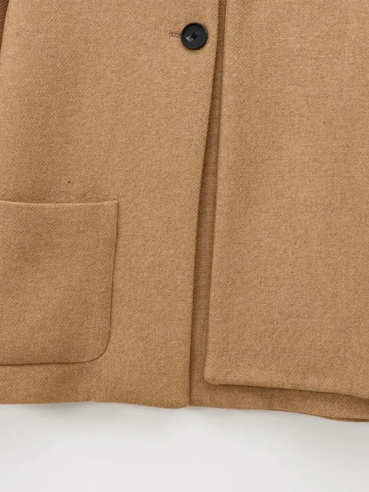 TRAF 2025 Autumn Winter Casual Chic Women Jackets Solid Scarf ONeck Long Sleeve Coats Fashion Jacket Outwear 250113