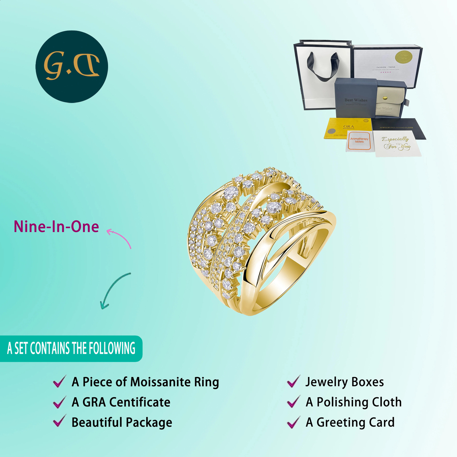 1.296cttw Elegant S925 Sterling Silver Gold-Plated Criss-Cross Cluster Ring for Women - Muth Brilliant Cut Stones 250121