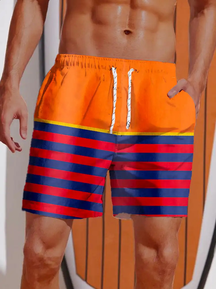 2024 Summer 3D Printed Striped Flame Printing Shorts Mens Board Swim Trunks Drawstring Breathable Short Hawaiian shorts 250121