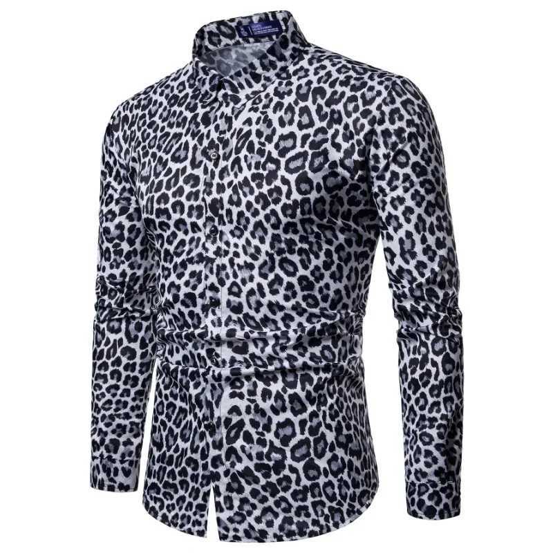 New Mens Thin Long Sleeve Shirt Leopard print Comfortable Breathable Jacket Flip Collar Single breasted Shirt M250121