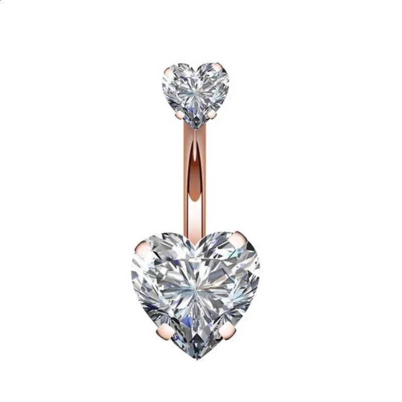 Zircon Heart Belly Button Rings for Women Nombril Ombligo Navel Ring Steel Barbell Crystal Round Body Piercing Jewelry 250110