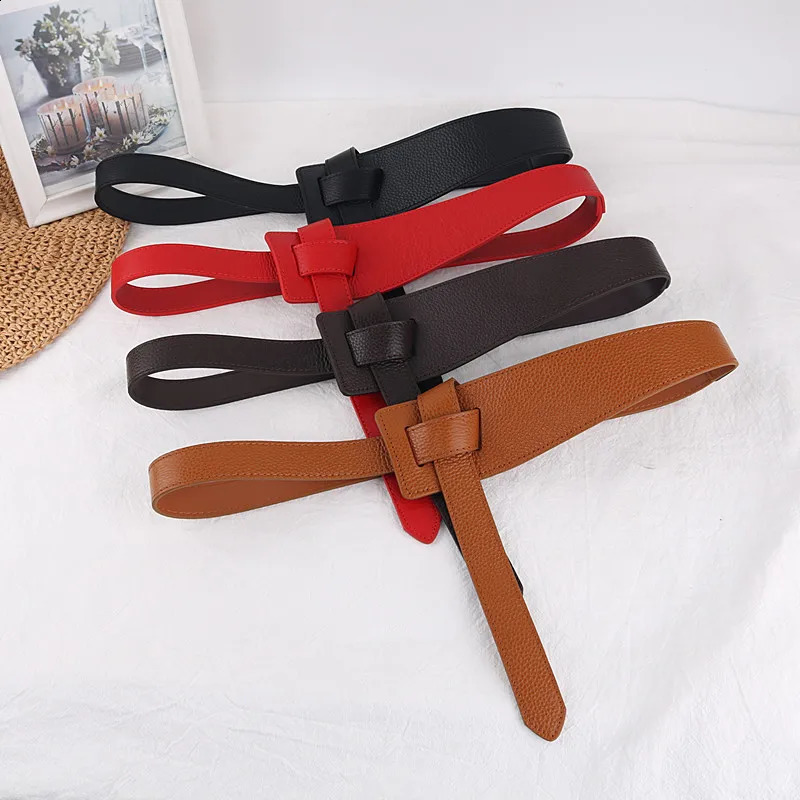 Women Versatile Genuine Leather Belt Vintage Knotted n Ideal for Business Casual Chic Comfortable Average Size 250114