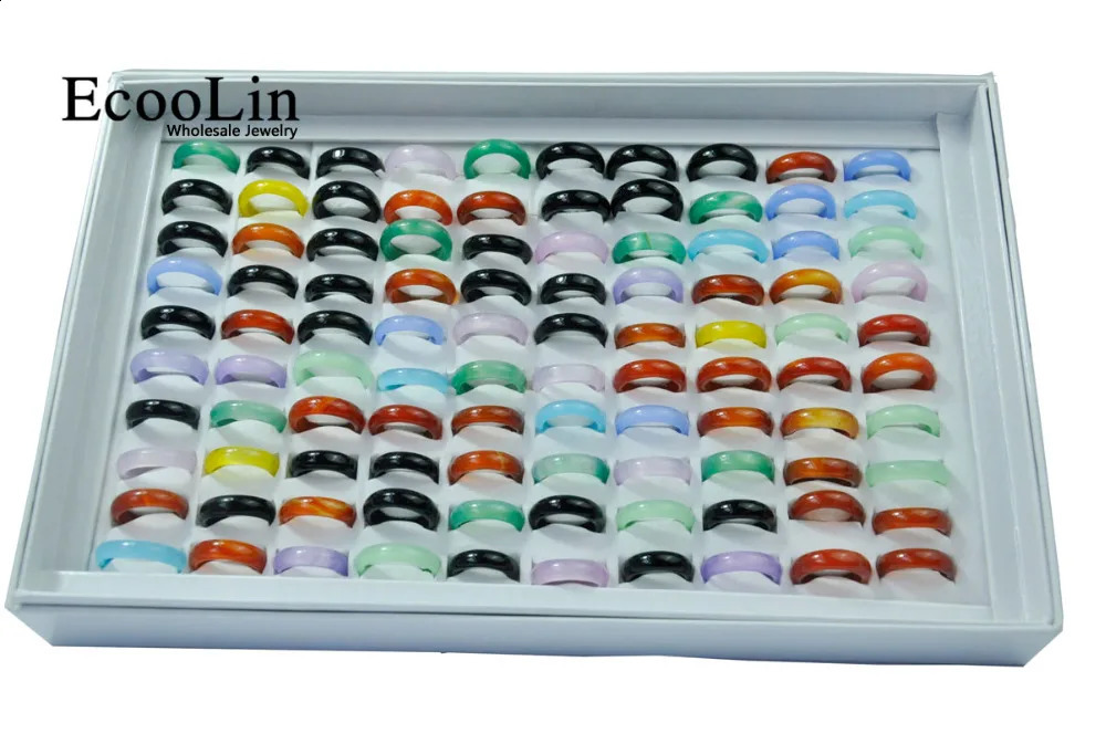 50 pieces of fashionable natural agate rings jewelry multi-color Karnellian crystal womens rings multi-color mixed colors bulk packaging LR4020 250109