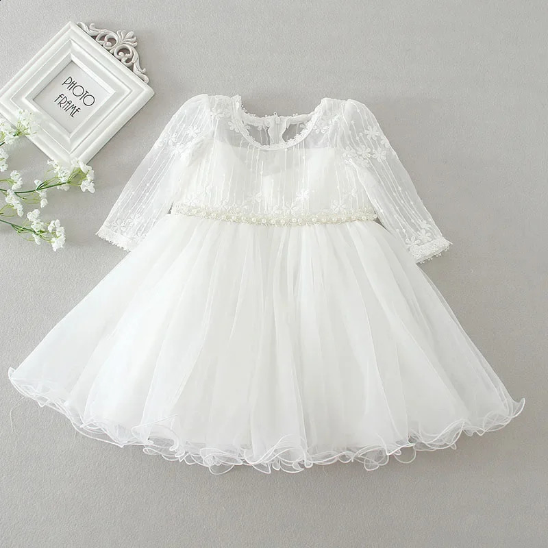 Baby Girls Dress 0-2 Years Old Birthday Wedding Gauze Skirt White Color Baby Baptismal Dress White Princess Dresses Christening 250115