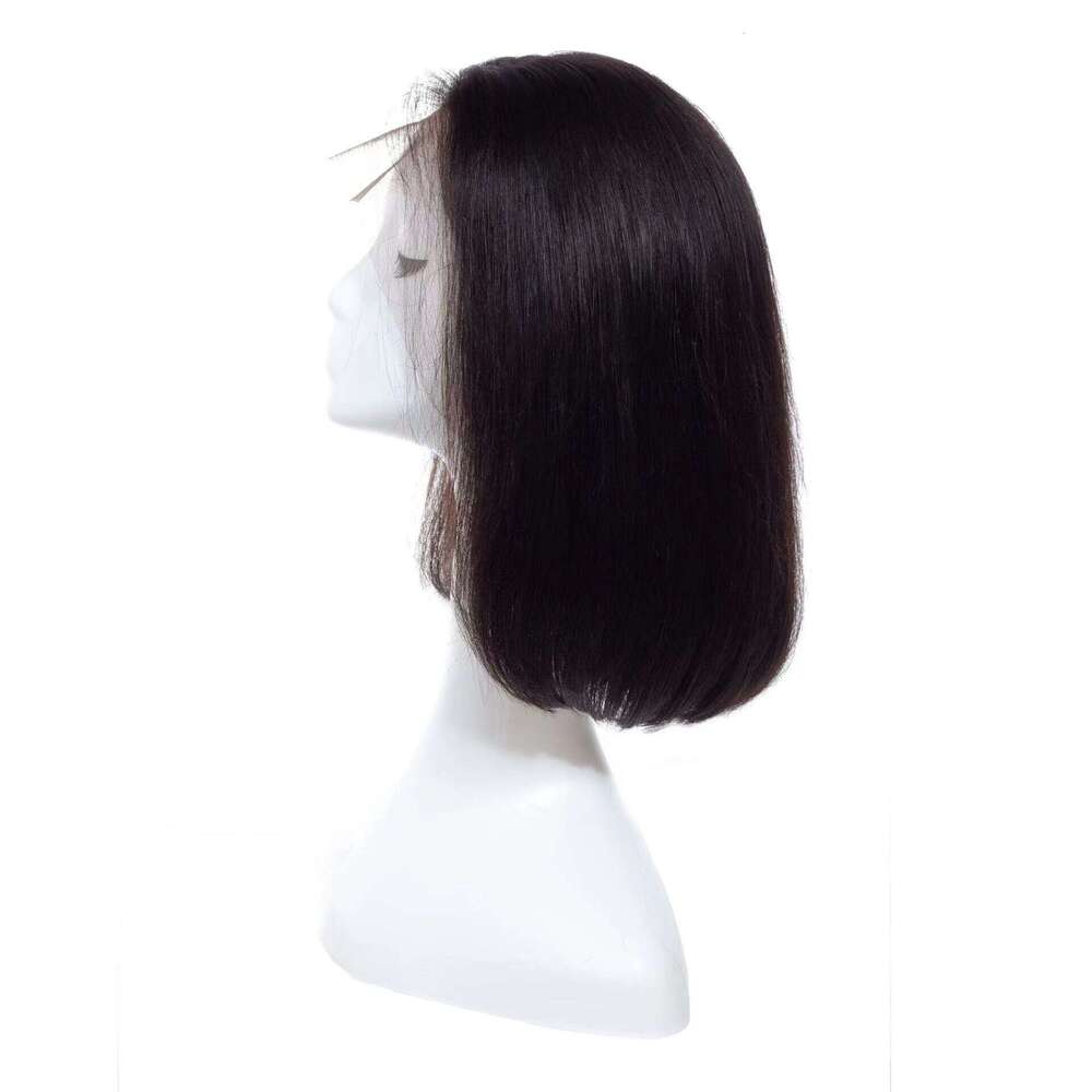 Lace Front Wig Cover T Shape Front Lace Bobo Bob Natural Color Full Human Hair Straight Wig Headband