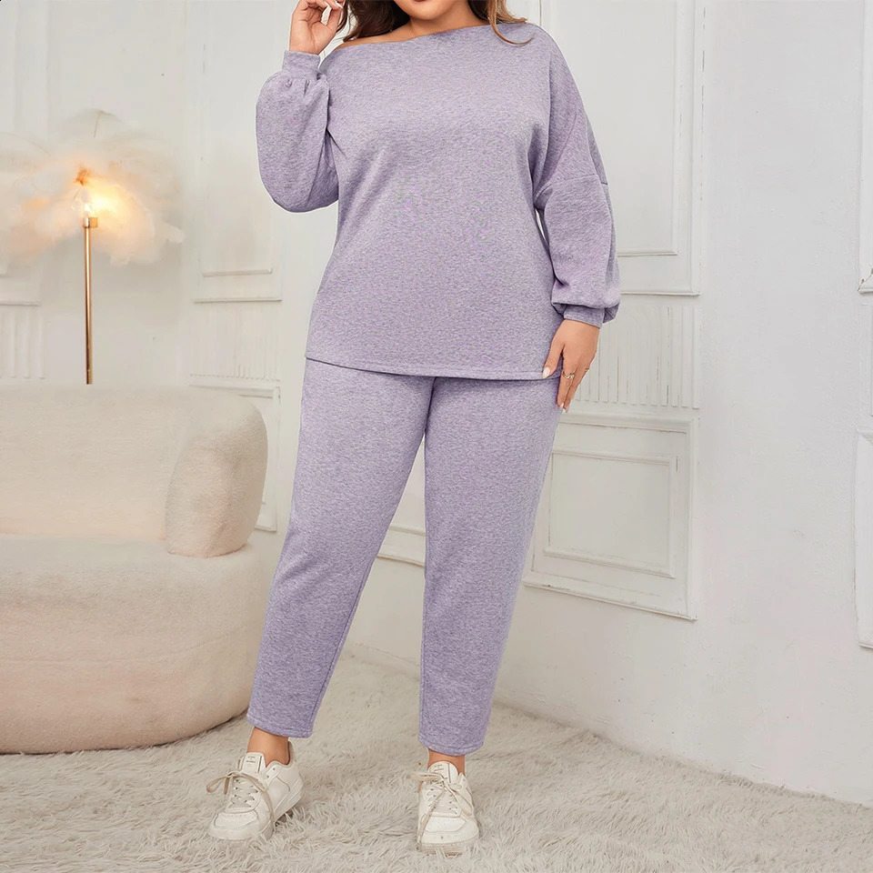 Plus size twopiece pajama set suitable for womens long sleeved zipper shirts loose pants pajamas autumn winter 250122