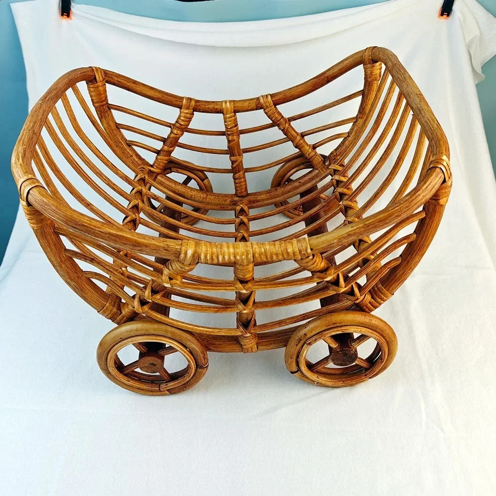 Vintage Rattan Baby Cart born Pography Props Trolley Basket Crib Chair Stroller Prop Fotografia 250110