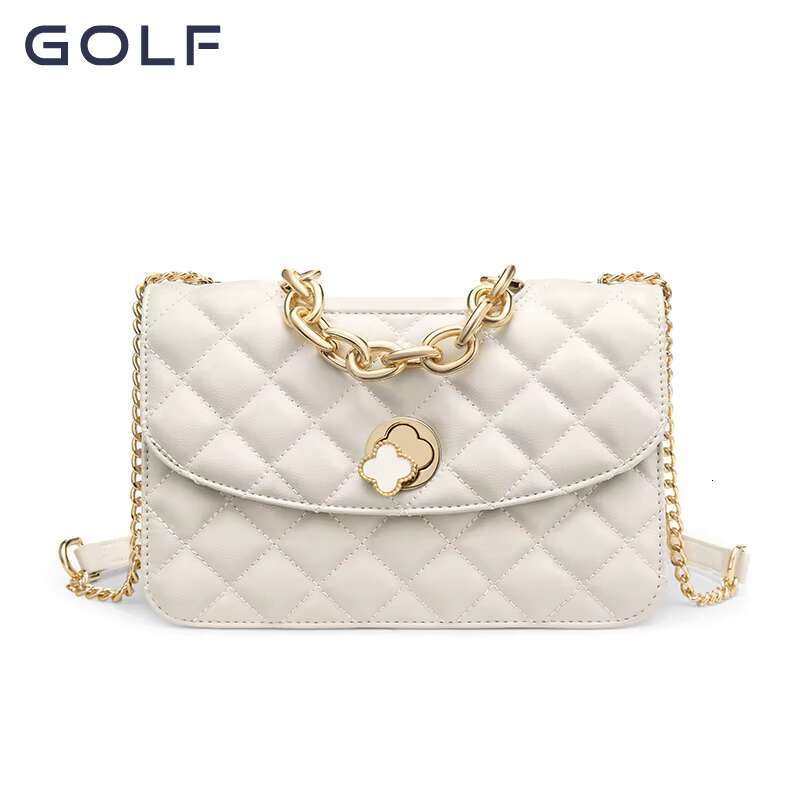 GOLF 2023 New Autumn/Winter Women's Genuine Leather Versatile One Shoulder Dia Grid Chain Diagonal Straddle Bag