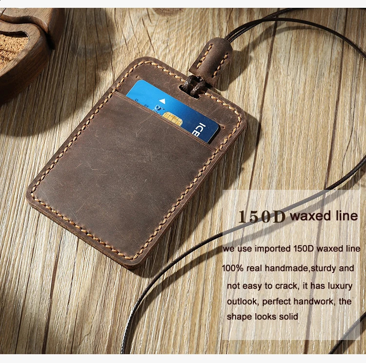 Handmade Vintage Crazy horse Genuine leather card holders ID card holder name card leather sleeve ID Badge Case 250120