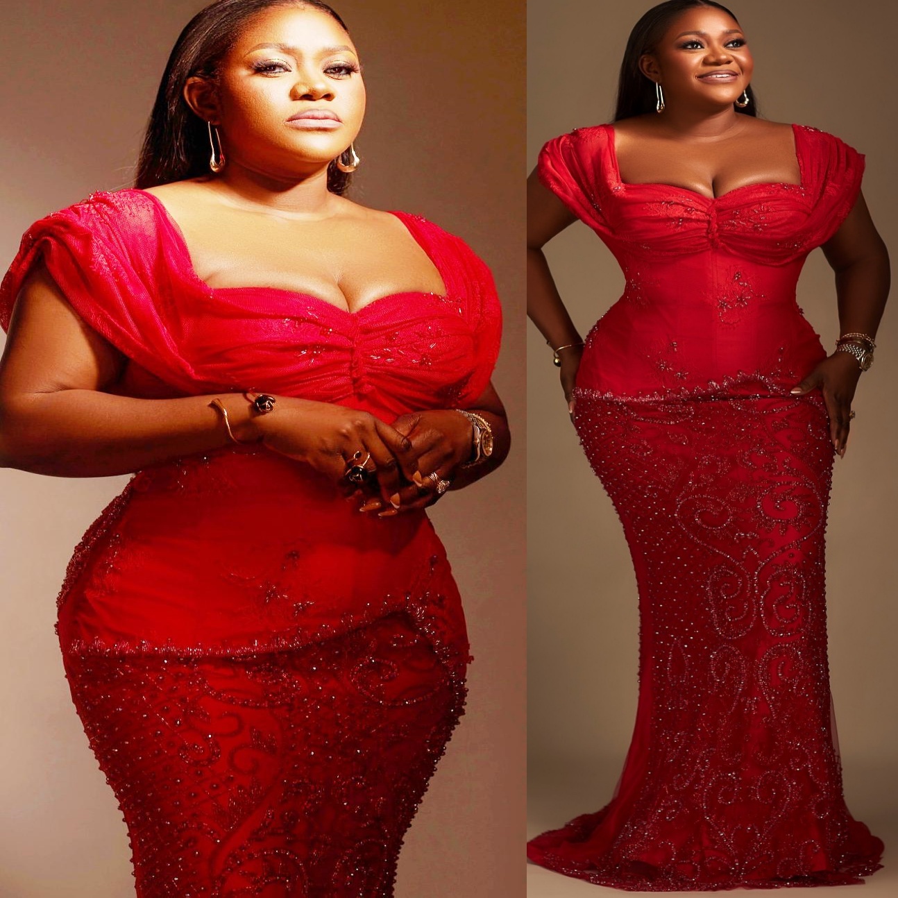 Aso Ebi Red Mermaid Prom Dresses 2025 Portrait Beaded Sequined Lace Evening Formal Party Second Birthday Engagement Gowns Plus Size Dress For Special 