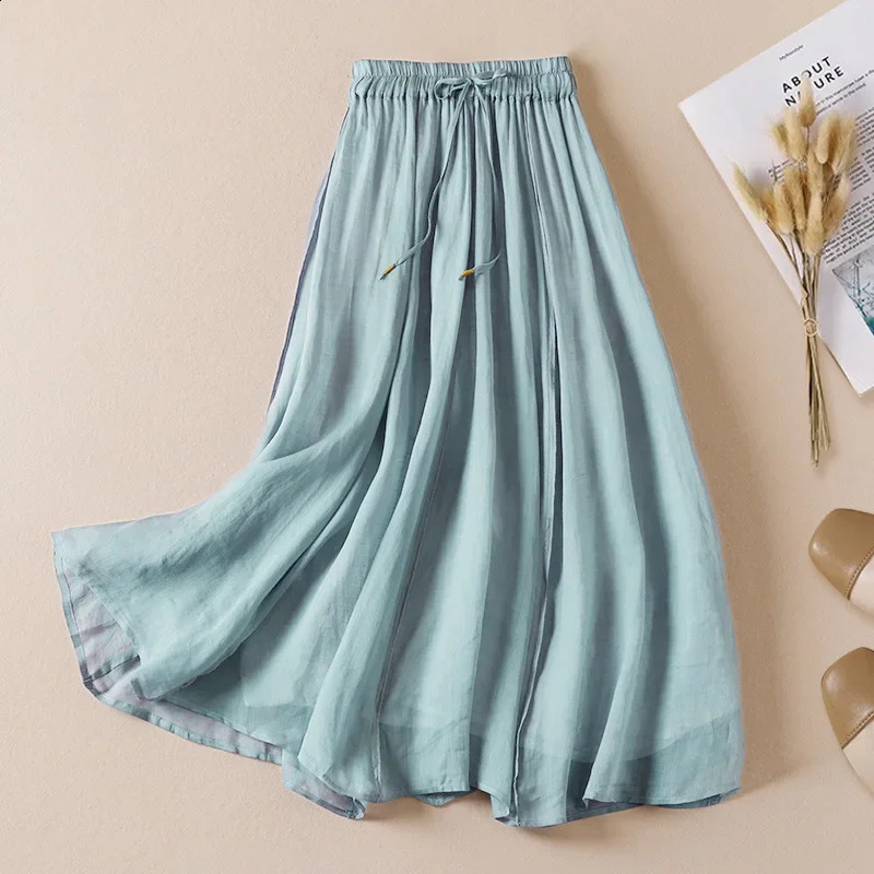 Plus Size Artistic Vintage n Sensibility Niche Cotton Linen Skirt Solid Color Half 2023 Style Womens Fas 250122