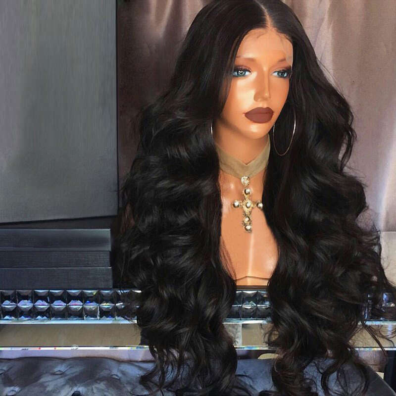 Lace Front Wig Cover T Shape Wig With Large Waves Black Wig Headband Curly Hair Non Front Lace Wig