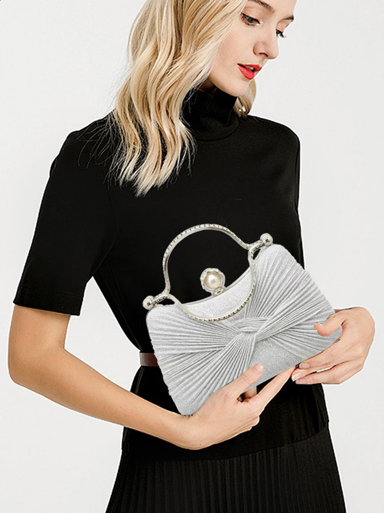 Fashion Elegant Women Beaded Pearl Evening Clutch Bags Sparkling Strass Party Handbag Dinner Wedding Purses 250122