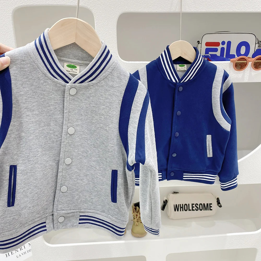 Spring Autumn Kid Boys Jackets Single Breasted Stirped Elastic Hem Stand Collar Children Outerwear Students Coats 250117