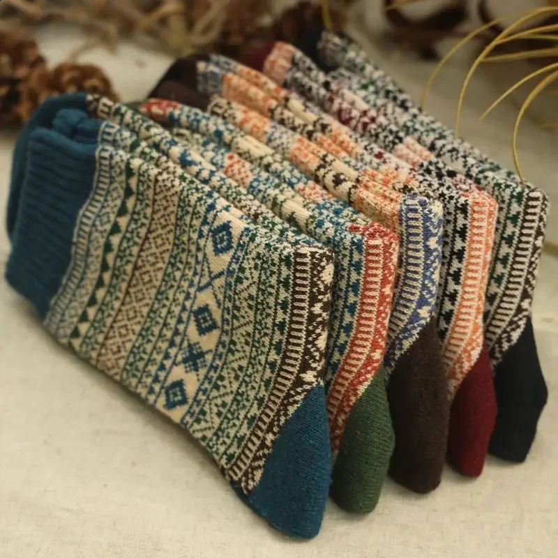 5pairs Soft Comfortable Medium Tube Socks Summer Thin Thick Line Rhombus Ethnic Style Stockings 250121