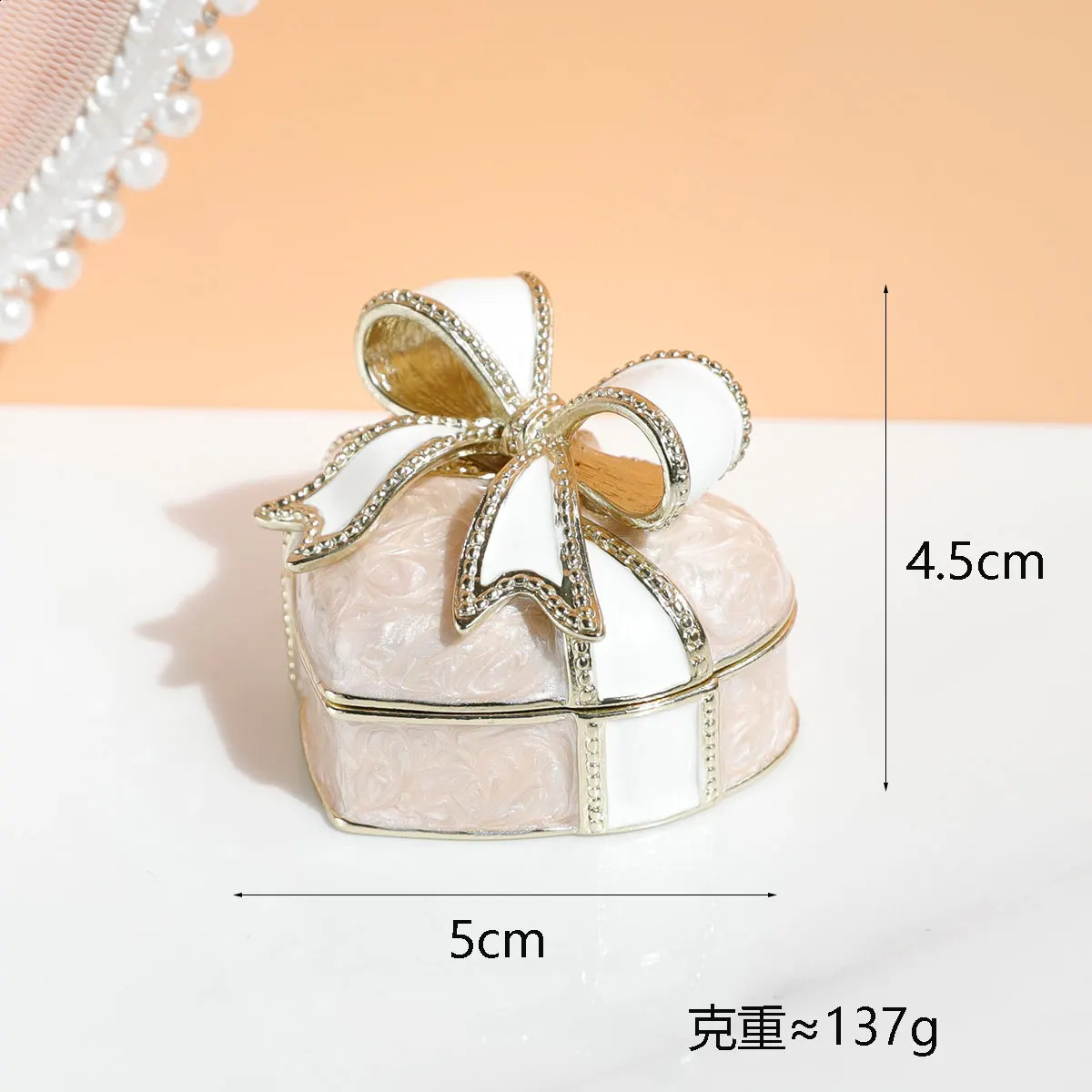 Heart Shape Vintage Trinket Boxes Hinged Collectible Bow-knot Decor Jeweled Enameled Heart Jewelry Ring Holder Box 250117